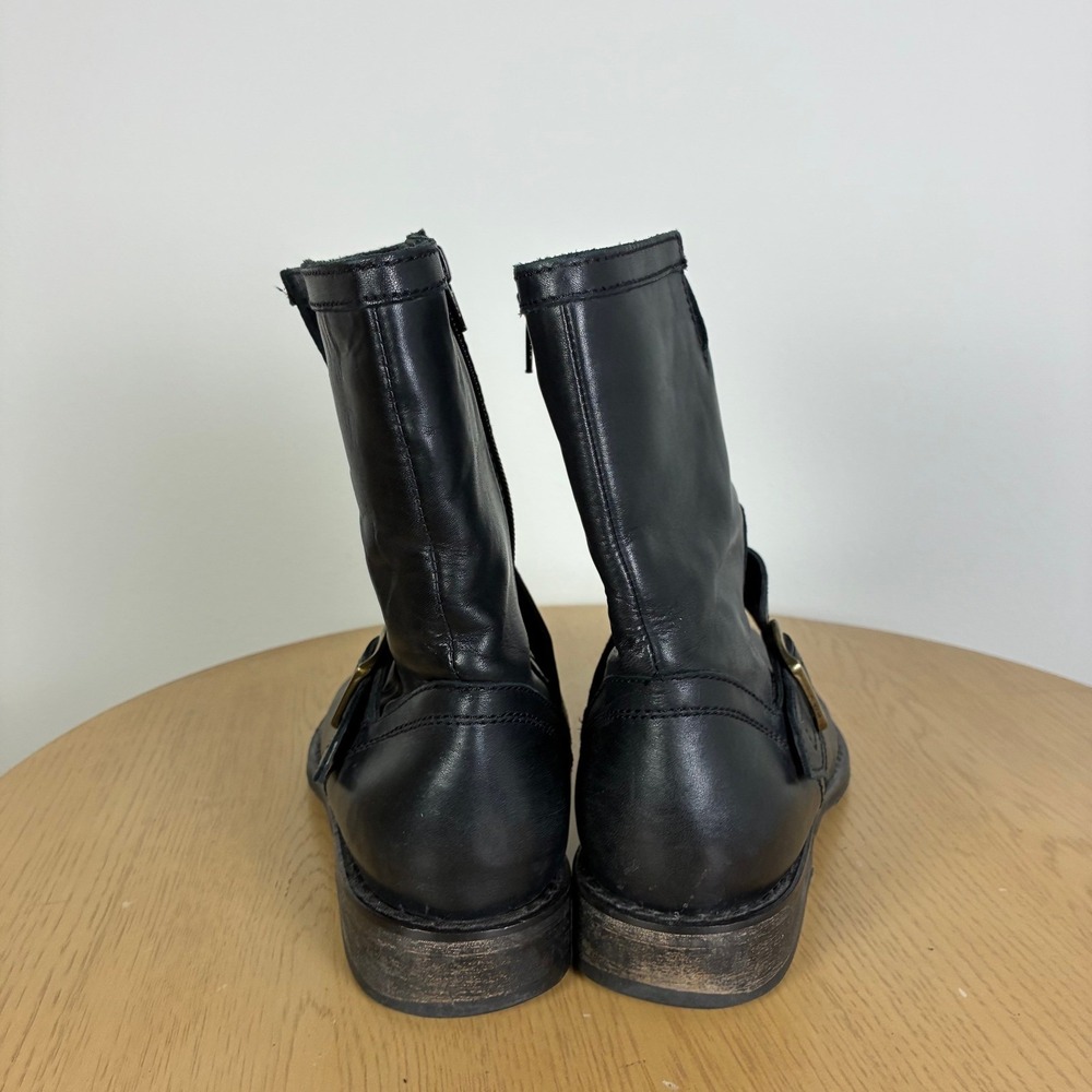 Eddie Bauer Leather Moto Biker Boots Women's 9 Side Zip Low Block Heel Buckle - Picture 5 of 9